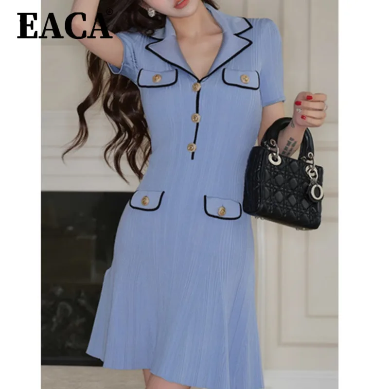 EACA Slim Temperament Fashion Skirt 2025 Summer Women's V-neck Sexy Solid Color Spell Receive Waist Elegant Short-sleeved Dress
EACA Slim Temperament Fashion Skirt 2025 Summer Women's V-neck Sexy Solid Color Spell Receive Waist Elegant Short-sleeved Dress