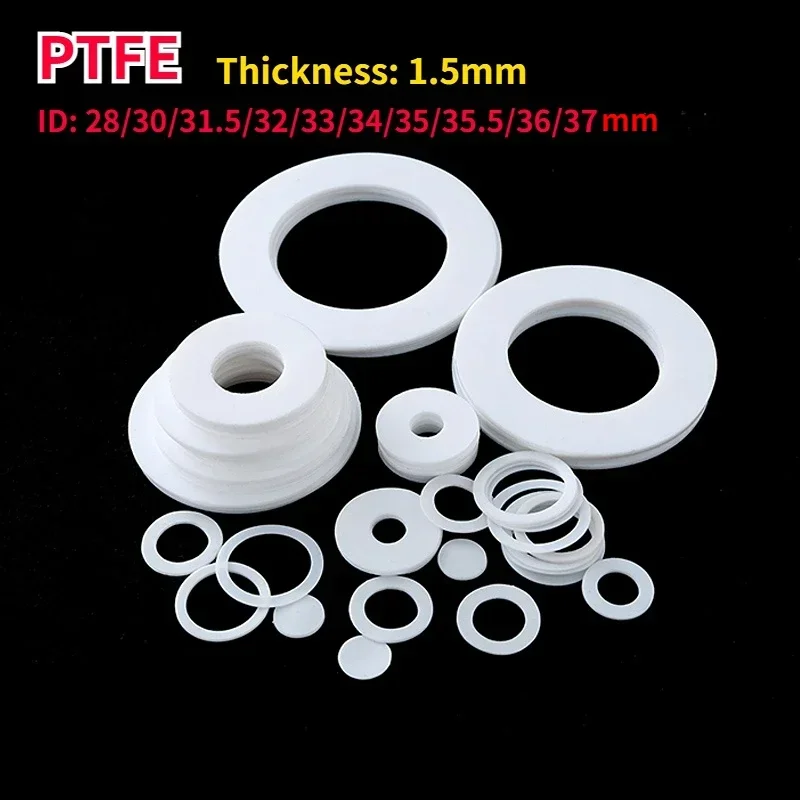 Thickness 1.5mm PTFE Gasket Plastic King Flange Seal Washer Inner Diameter 28/30/31.5/32/33/34/35/35.5/36/37mm
Thickness 1.5mm PTFE Gasket Plastic King Flange Seal Washer Inner Diameter 28/30/31.5/32/33/34/35/35.5/36/37mm