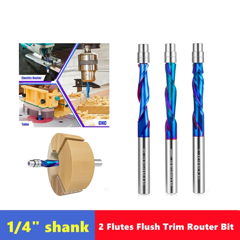 6,35 мм (1/4 дюйма) хвостовик, 2-зубая фреза для заподлицо, нано-синее покрытие, твердосплавный подшипник, направляющая фреза, концевая фреза
6,35 мм (1/4 дюйма) хвостовик, 2-зубая фреза для заподлицо, нано-синее покрытие, твердосплавный подшипник, направляющая фреза, концевая фреза
