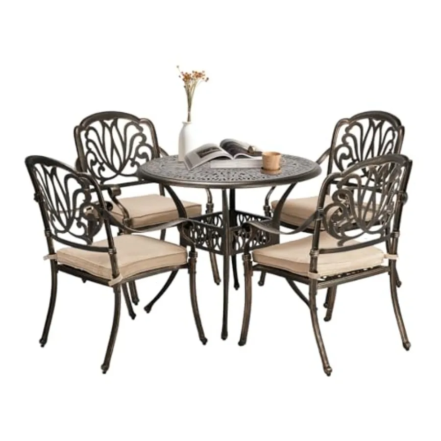 5-Piece Outdoor Patio Dining Set, Cast Aluminum All-Weather Outdoor Table and Chairs w/Cushion, Outdoor Furniture Set w/Umbrell
5-Piece Outdoor Patio Dining Set, Cast Aluminum All-Weather Outdoor Table and Chairs w/Cushion, Outdoor Furniture Set w/Umbrell