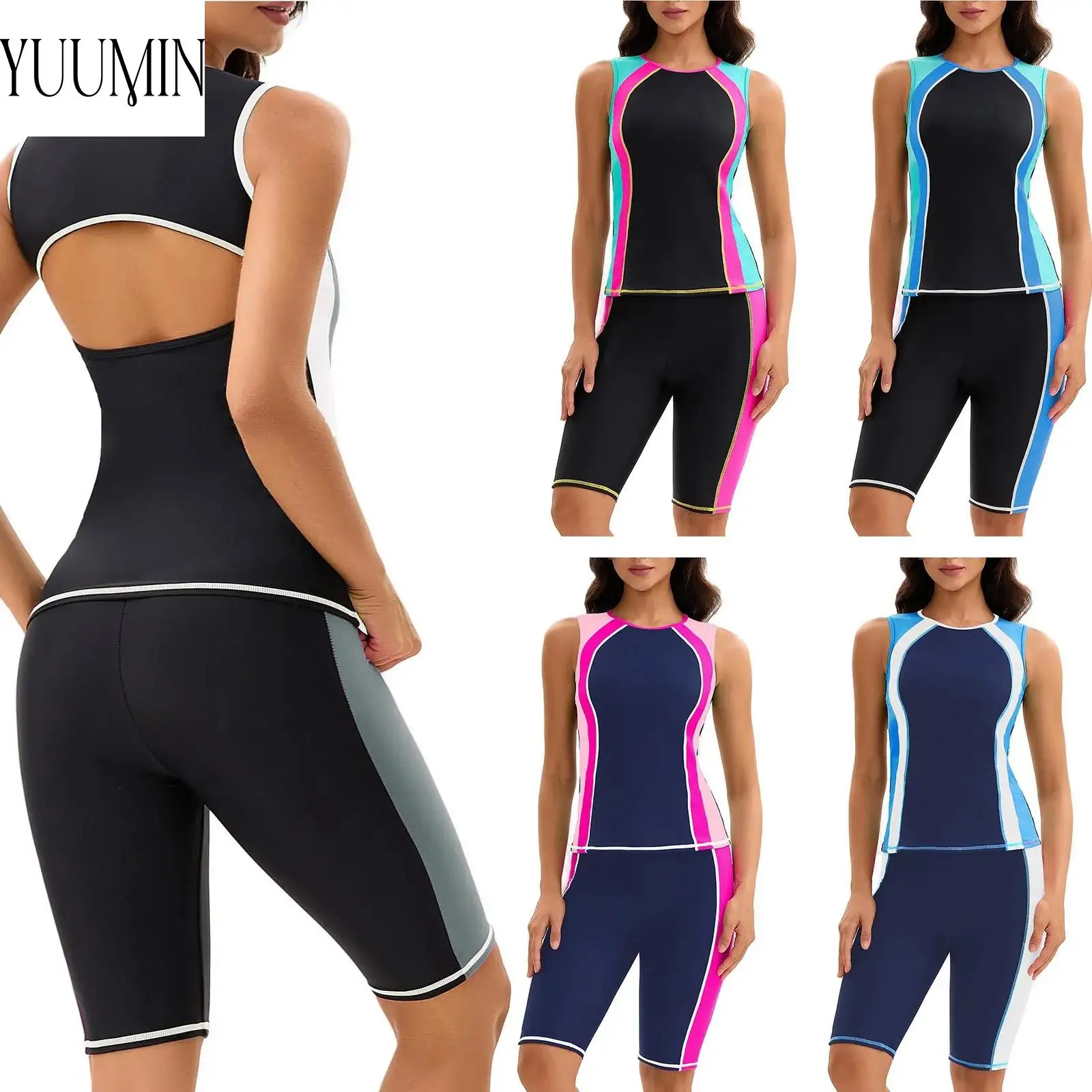 Womens Quickly Dry Two Piece Swimsuits Sleeveless Chest Pad Back Cutout Top with Shorts for Workout Beach Pool Party Swimming
Womens Quickly Dry Two Piece Swimsuits Sleeveless Chest Pad Back Cutout Top with Shorts for Workout Beach Pool Party Swimming