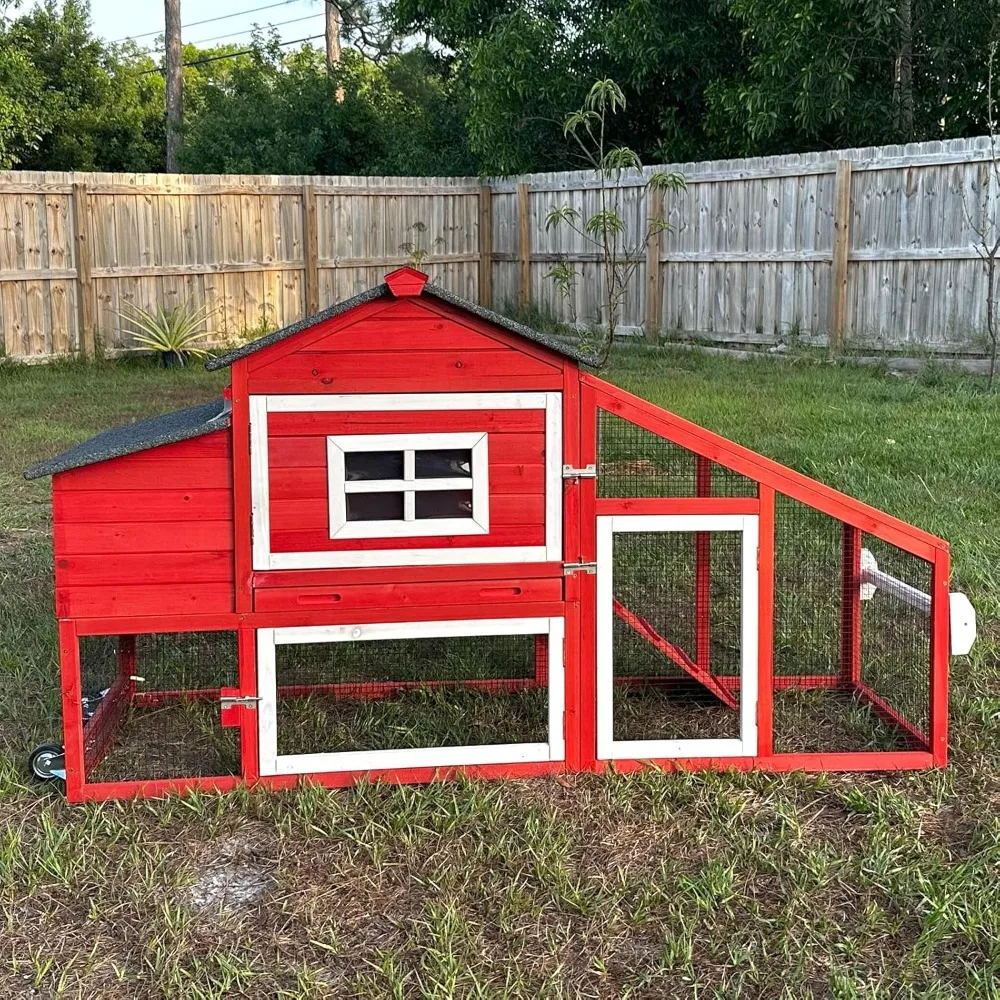 Chicken Coop Outdoor with Run Wooden Mobile Hen House with Wheels Poultry Cage with Nesting Box,Leakproof Pull-on Tray
Chicken Coop Outdoor with Run Wooden Mobile Hen House with Wheels Poultry Cage with Nesting Box,Leakproof Pull-on Tray