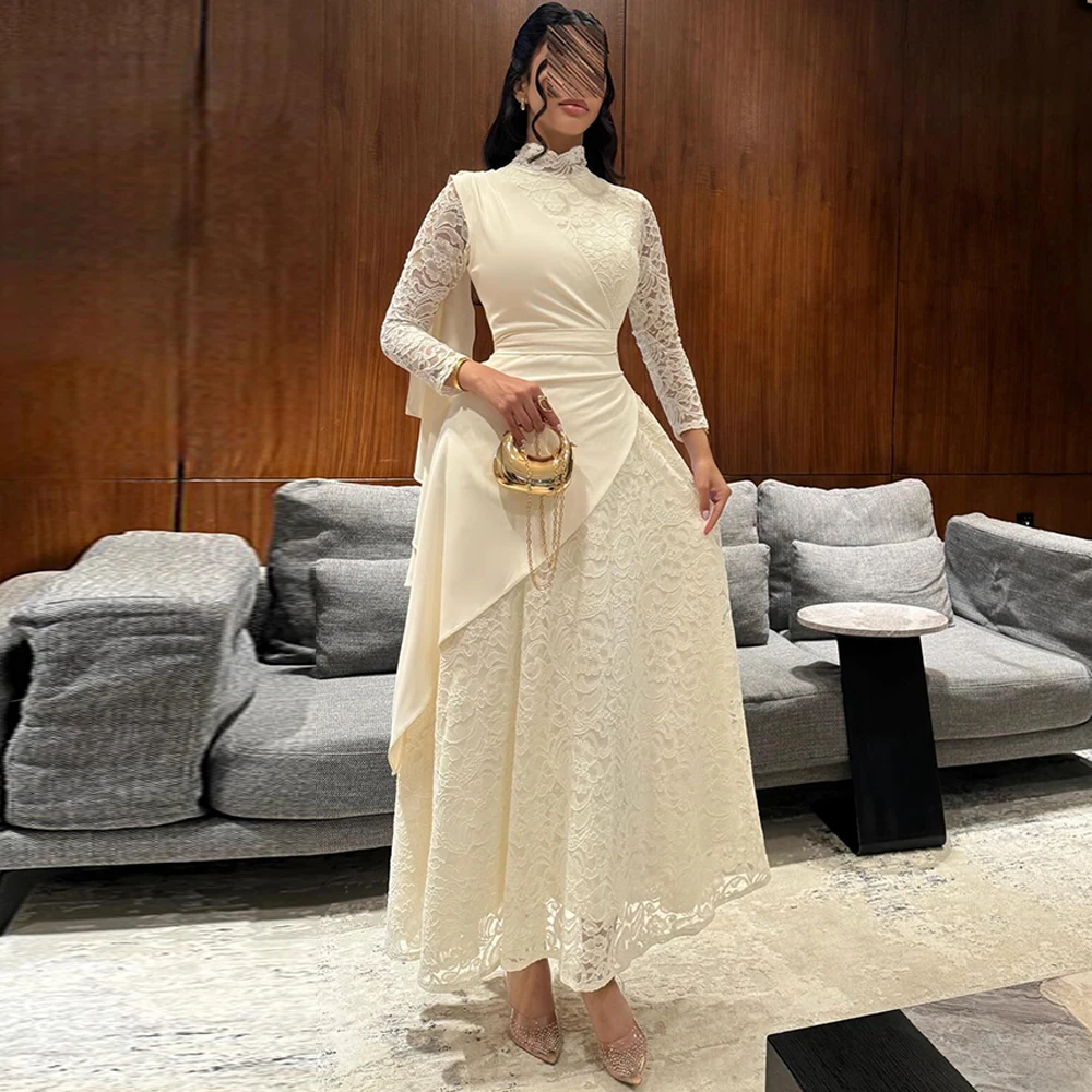 Exquisite Lace Evening Dress Elegant High Collar Prom Dresses Temperament Long Sleeves Customized Special Occasion Gowns
Exquisite Lace Evening Dress Elegant High Collar Prom Dresses Temperament Long Sleeves Customized Special Occasion Gowns