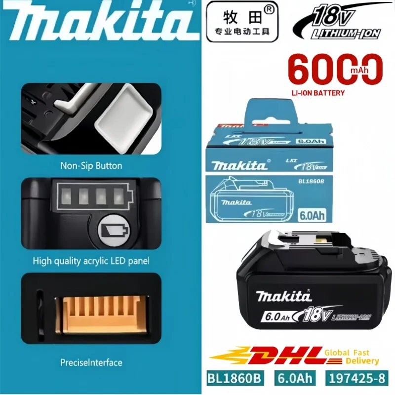 100% Original Makita 18V 6000mAh 6.0Ah Lithium‑ion Rechargeable Battery Compatible with BL1850 BL1860 BL1860B
100% Original Makita 18V 6000mAh 6.0Ah Lithium‑ion Rechargeable Battery Compatible with BL1850 BL1860 BL1860B