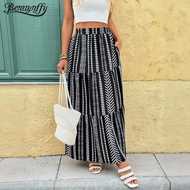 Benuynffy Geo Print Vacation Ruffle Hem Skirt Women's Summer 2025 Ethnic Style Pockets High Waist Female Casual Long Skirts
Benuynffy Geo Print Vacation Ruffle Hem Skirt Women's Summer 2025 Ethnic Style Pockets High Waist Female Casual Long Skirts