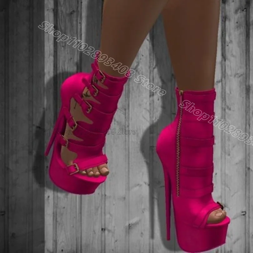 Rose Red Buckle Decor Sandal Boots Stiletto Platform British Style Side Zipper Women Party Fashion Boots Zapatos Para Mujere
Rose Red Buckle Decor Sandal Boots Stiletto Platform British Style Side Zipper Women Party Fashion Boots Zapatos Para Mujere
