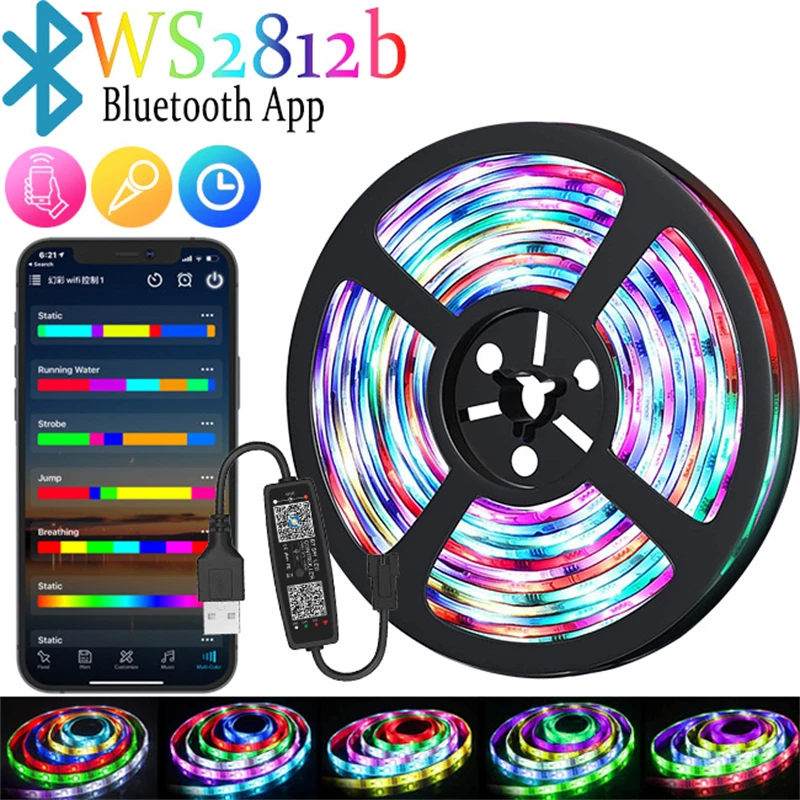 Светодиодная лента WS2812B, лампа с управлением через приложение, RGB, Bluetooth, 18 светодиодов, подсветка телевизора, освещение для комнаты, 5 м
Светодиодная лента WS2812B, лампа с управлением через приложение, RGB, Bluetooth, 18 светодиодов, подсветка телевизора, освещение для комнаты, 5 м