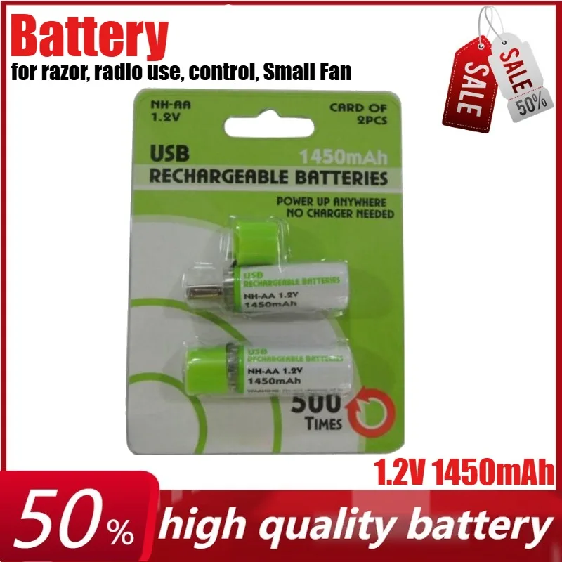 1.2V 1450mAh USB AA Ni-MH Rechargeable Battery for Razor, Radio Use, Control, Small Fan,Flashlight,Small Speaker
1.2V 1450mAh USB AA Ni-MH Rechargeable Battery for Razor, Radio Use, Control, Small Fan,Flashlight,Small Speaker