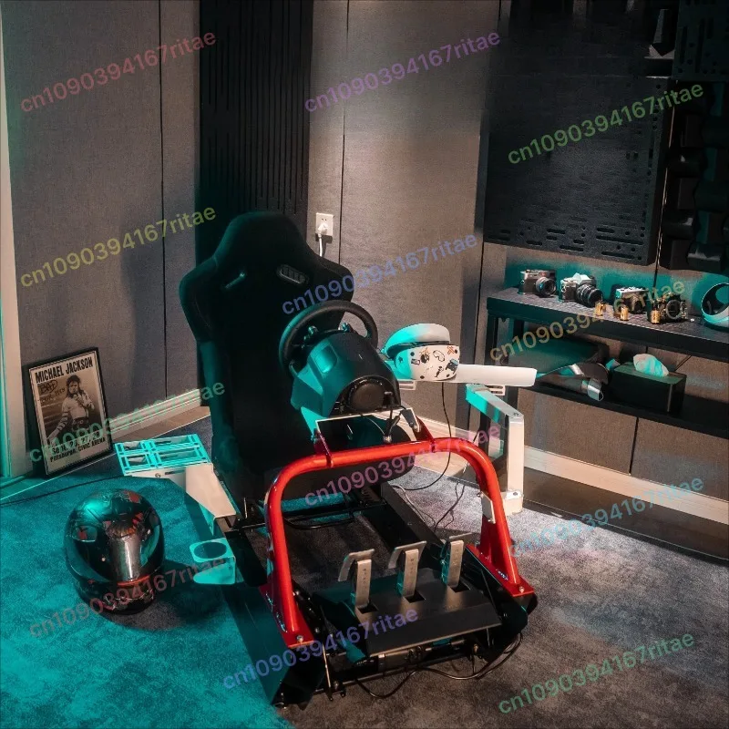 Professional Sim Racing PC - Full Motion Cockpit Setup with Force Feedback Wheel & Pedals, 4K Gaming System