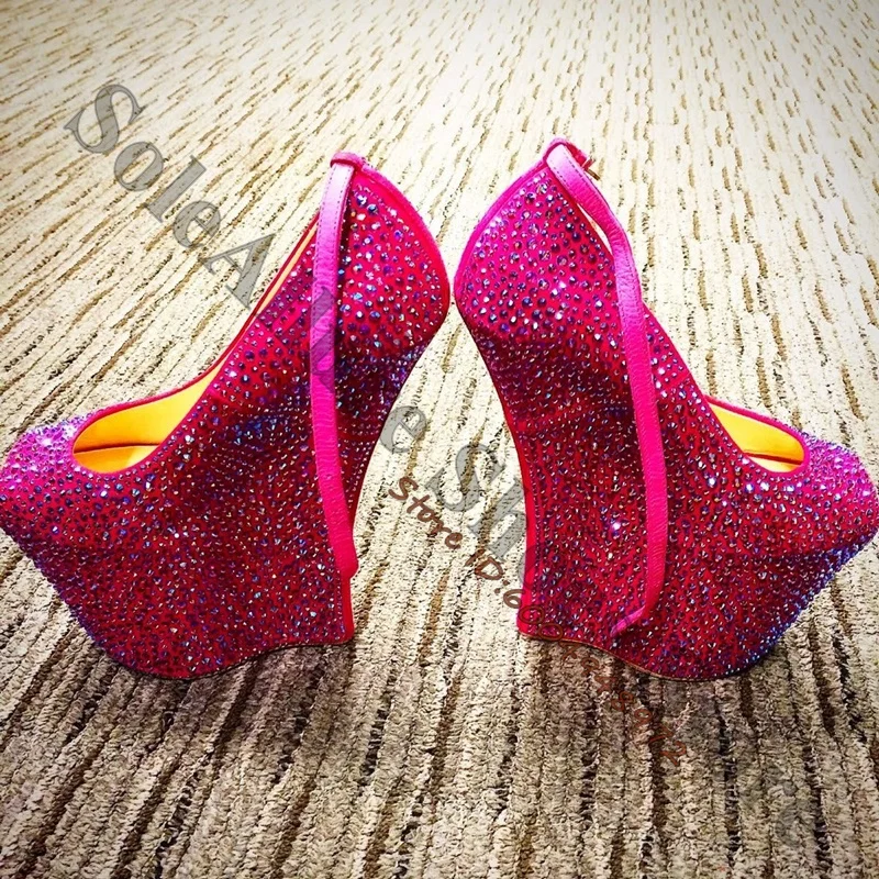 Hot Pink Full Rhinestone Platform Wedge Sandals Peep Toe Thin Ankle Strap No Heel Glitter Wedges Stage Performance Night Pumps
Hot Pink Full Rhinestone Platform Wedge Sandals Peep Toe Thin Ankle Strap No Heel Glitter Wedges Stage Performance Night Pumps
