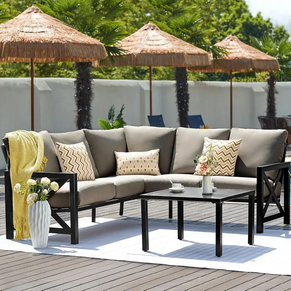 6 Pieces Patio Furniture Sets,Outdoor Furniture Sets Metal Patio L Shape Sectional Couch Sofa Conversation Sets with 6.5" Shale
6 Pieces Patio Furniture Sets,Outdoor Furniture Sets Metal Patio L Shape Sectional Couch Sofa Conversation Sets with 6.5" Shale