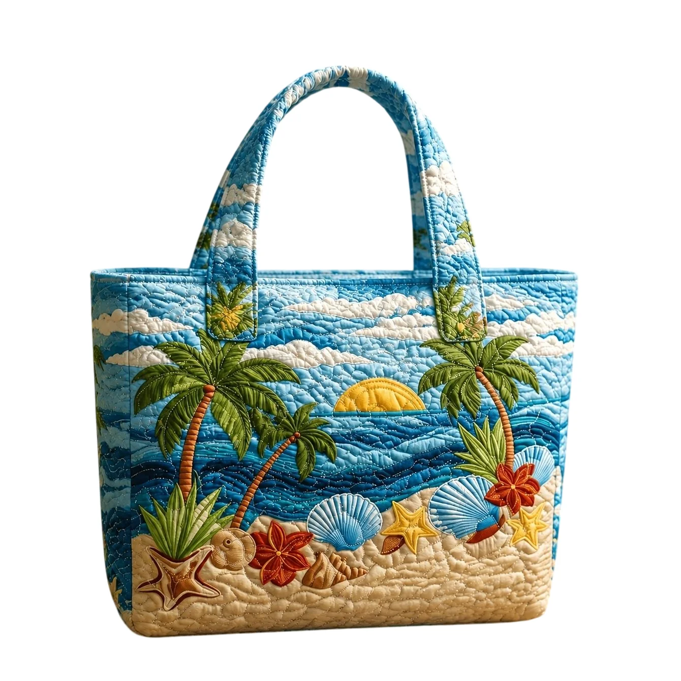 Quilted Tote Bag Tropical Beach Palm Tree Sunset Large Capacity Reusable Shoulder Handbag for Travel Grocery Shopping Daily Use
Quilted Tote Bag Tropical Beach Palm Tree Sunset Large Capacity Reusable Shoulder Handbag for Travel Grocery Shopping Daily Use