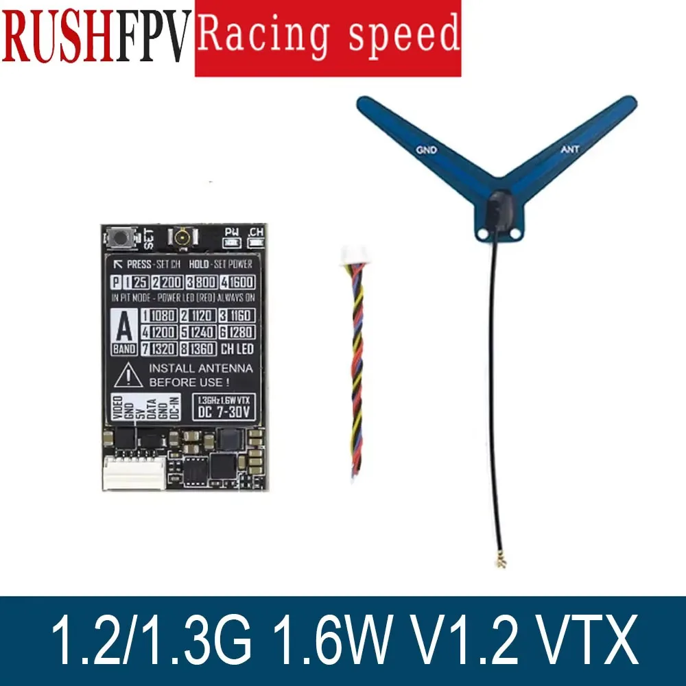 Модуль аналогового видеопередатчика Rush 1,2G/1,3G 1,6 Вт V1.2 VTX 7-30 В для RC FPV Drones Parts
Модуль аналогового видеопередатчика Rush 1,2G/1,3G 1,6 Вт V1.2 VTX 7-30 В для RC FPV Drones Parts
