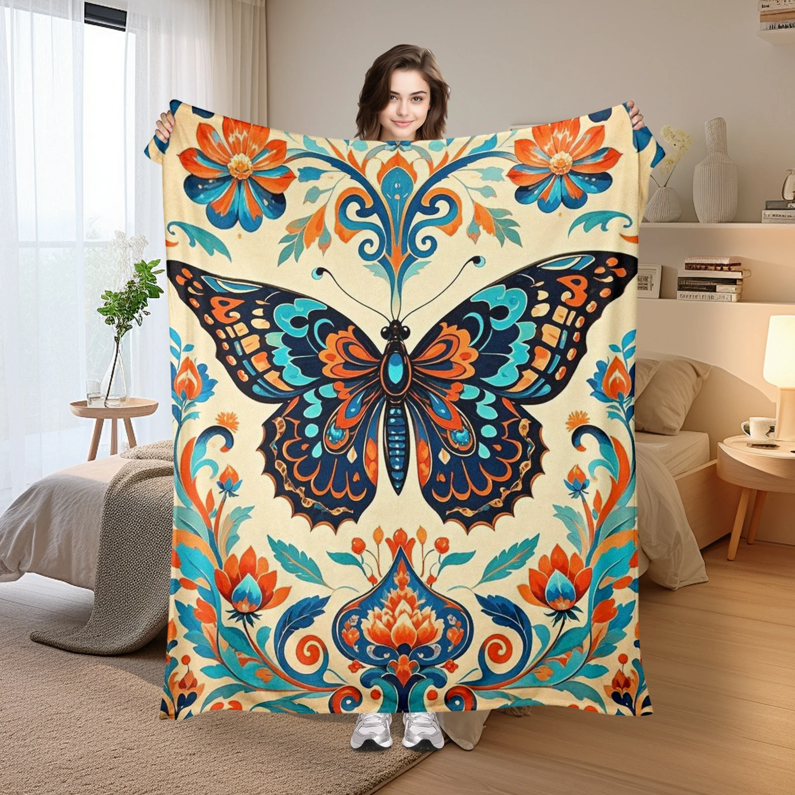 Symmetrical Butterfly Floral Pale Yellow Blue Illustration Design Warm Throw Blanket For Cozy Home Decor
Symmetrical Butterfly Floral Pale Yellow Blue Illustration Design Warm Throw Blanket For Cozy Home Decor