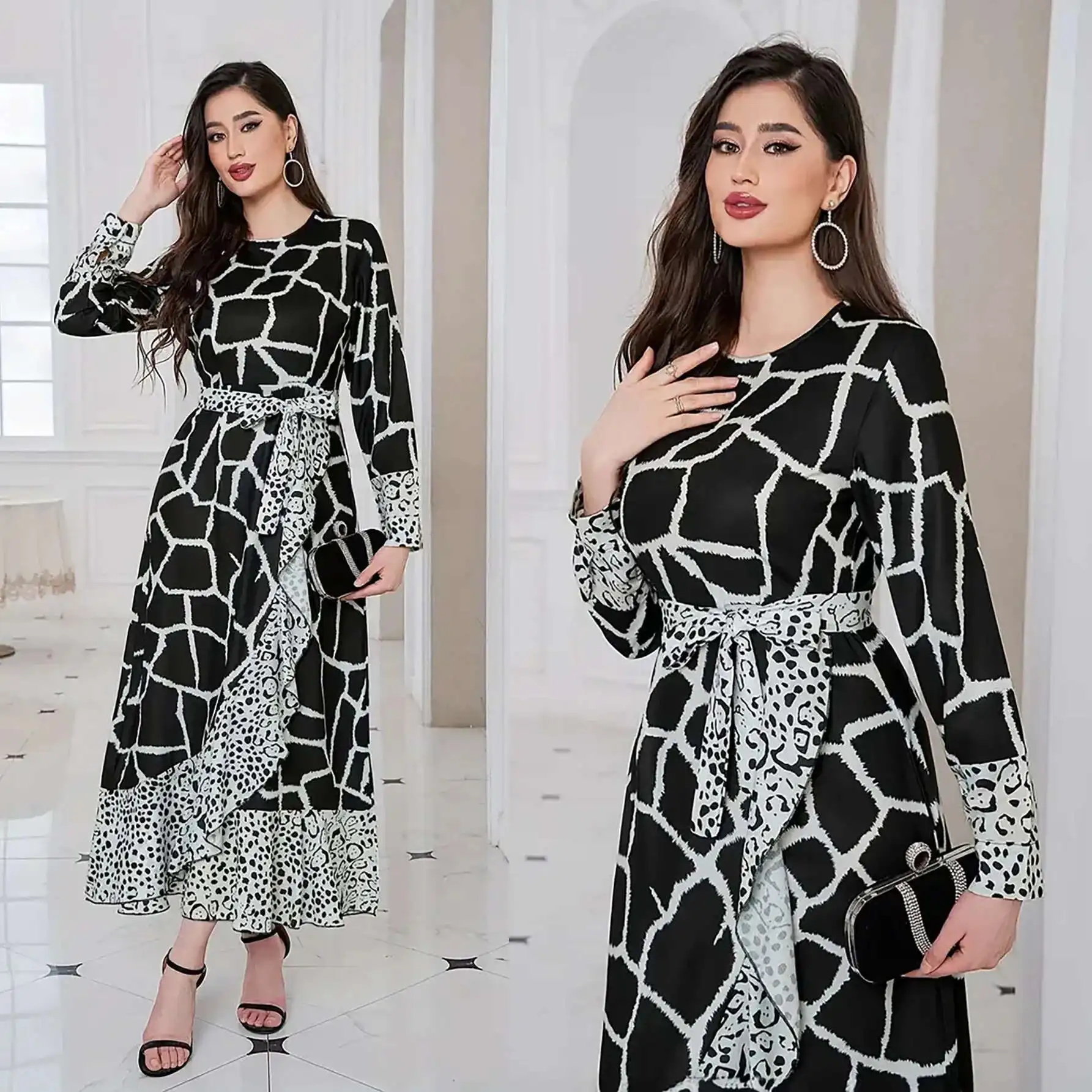 M271# Arab Women's Leopard Print Ruffle Edge Patchwork Dress Muslim Long Dress Robe Abaya Ramadan Dubai Luxury Islam Elegant
M271# Arab Women's Leopard Print Ruffle Edge Patchwork Dress Muslim Long Dress Robe Abaya Ramadan Dubai Luxury Islam Elegant