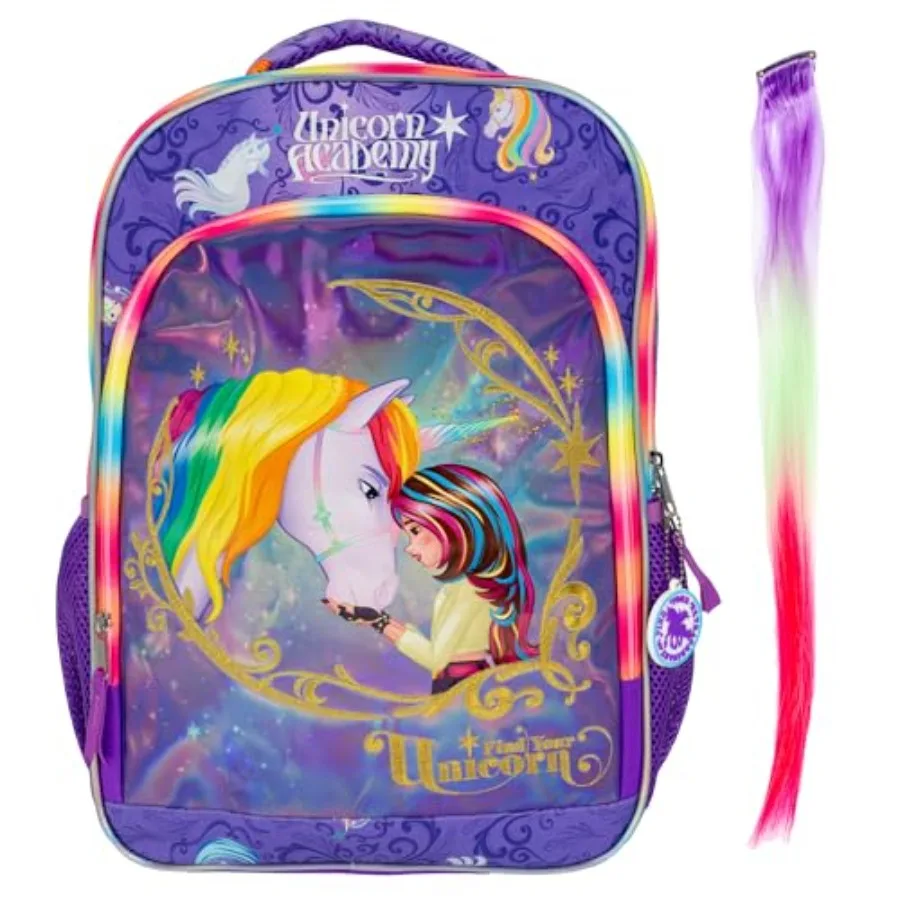 16" Backpack with Rainbow Hair Extension, School Bag for Girls Featuring Sophia and Wildstar, Purple
16" Backpack with Rainbow Hair Extension, School Bag for Girls Featuring Sophia and Wildstar, Purple