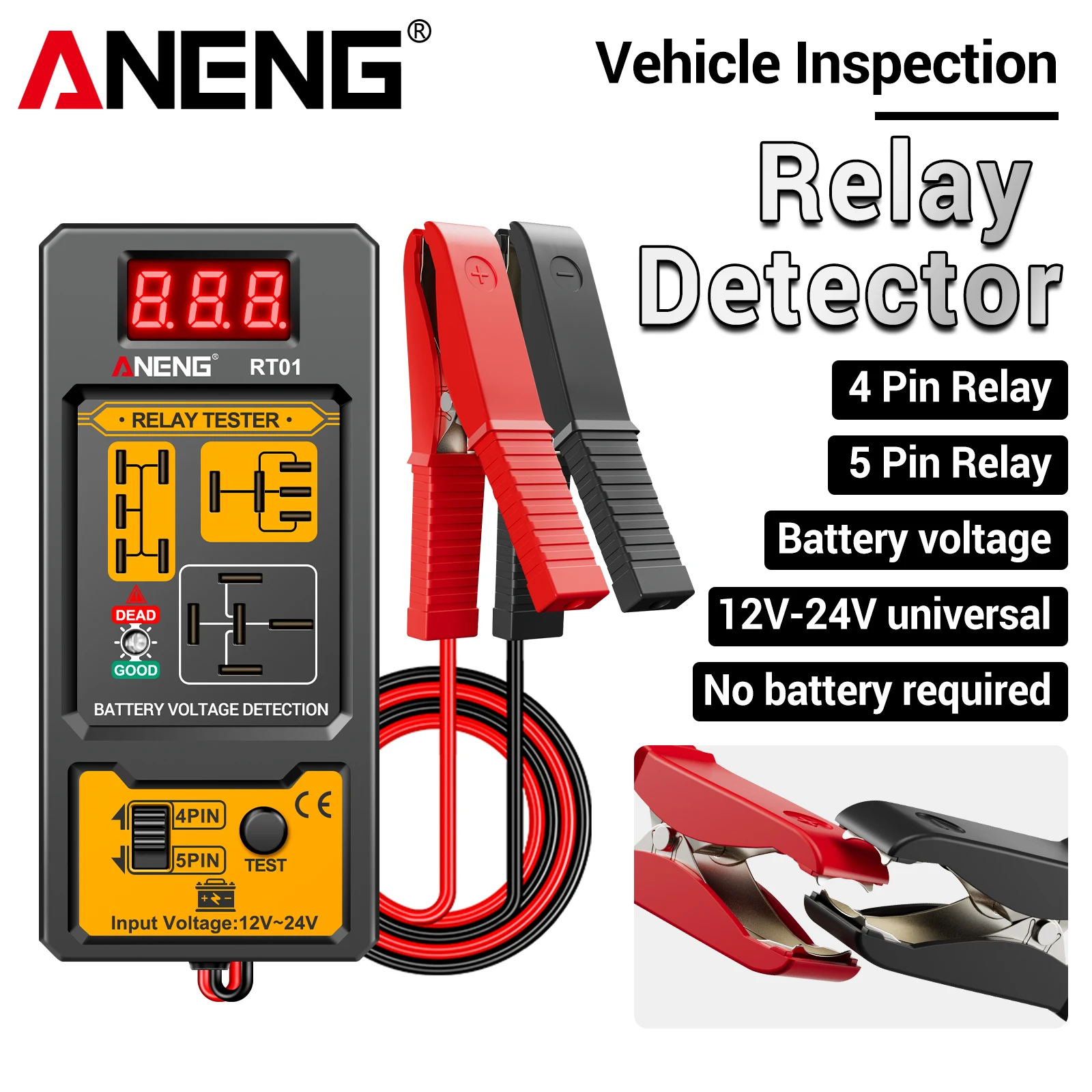 ANENG RT01 Automotive Relay Tester 12V 24V Car Battery Diagnostic Tool 4Pin 5Pin Voltage Checker LED Indicator Auto Repair Tool
ANENG RT01 Automotive Relay Tester 12V 24V Car Battery Diagnostic Tool 4Pin 5Pin Voltage Checker LED Indicator Auto Repair Tool