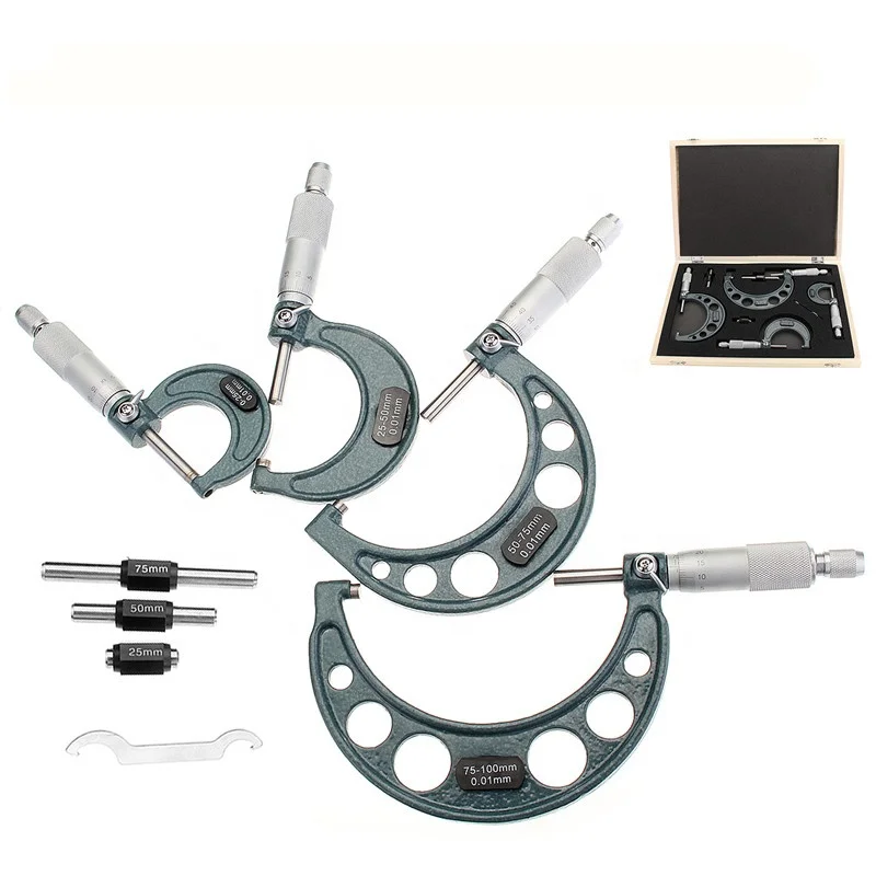 Professional Outside Micrometer Set Ratchet Stop Type 4pcs/set 0-100mm (0-25mm,25-50mm,50-75mm,75-100mm)
Professional Outside Micrometer Set Ratchet Stop Type 4pcs/set 0-100mm (0-25mm,25-50mm,50-75mm,75-100mm)