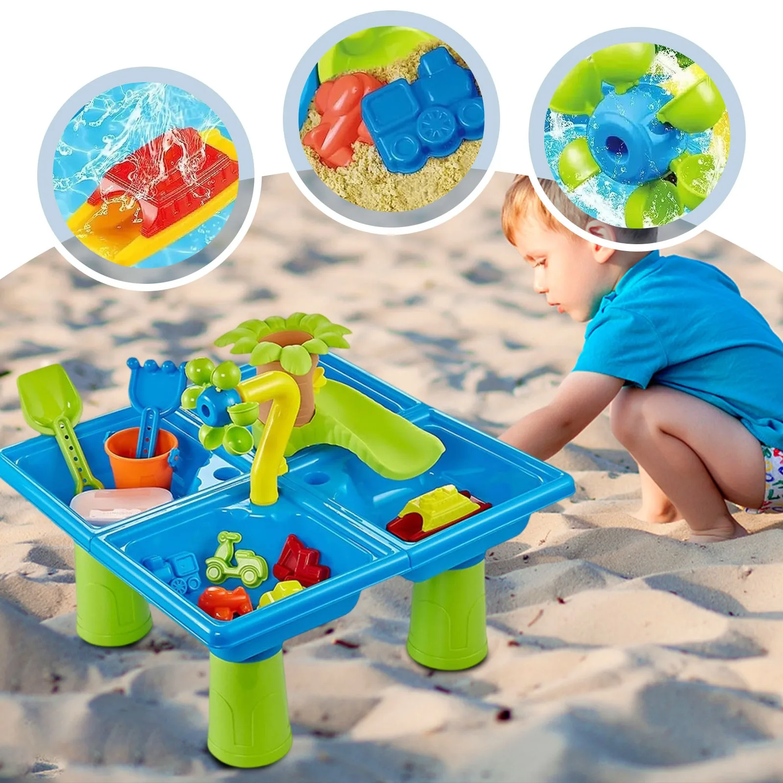 Kids Sand And Water Table - With Molds, Water Wheel, Slide, Spoon, Bucket And Sand, Outdoor And Indoor Beach Toys Party Gift
Kids Sand And Water Table - With Molds, Water Wheel, Slide, Spoon, Bucket And Sand, Outdoor And Indoor Beach Toys Party Gift