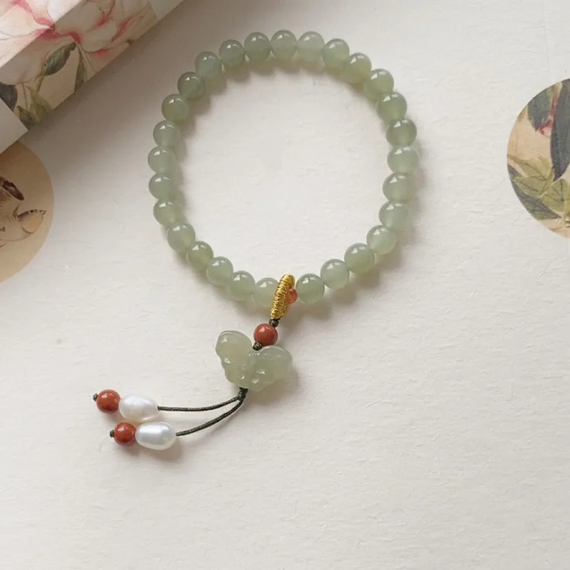 Natural Hetian Jade Bracelet with Butterfly Pendant 6mm Light Blue Women's Elegant Chinese Style Jewelry Gifts
Natural Hetian Jade Bracelet with Butterfly Pendant 6mm Light Blue Women's Elegant Chinese Style Jewelry Gifts