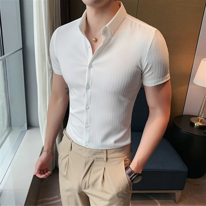 Plus Size 4XL-M Summer Mens Dark Striped Shirts Short Sleeve Fashion 2022 Korean Slim Fit Casual Business Formal Wear Blouse
Plus Size 4XL-M Summer Mens Dark Striped Shirts Short Sleeve Fashion 2022 Korean Slim Fit Casual Business Formal Wear Blouse