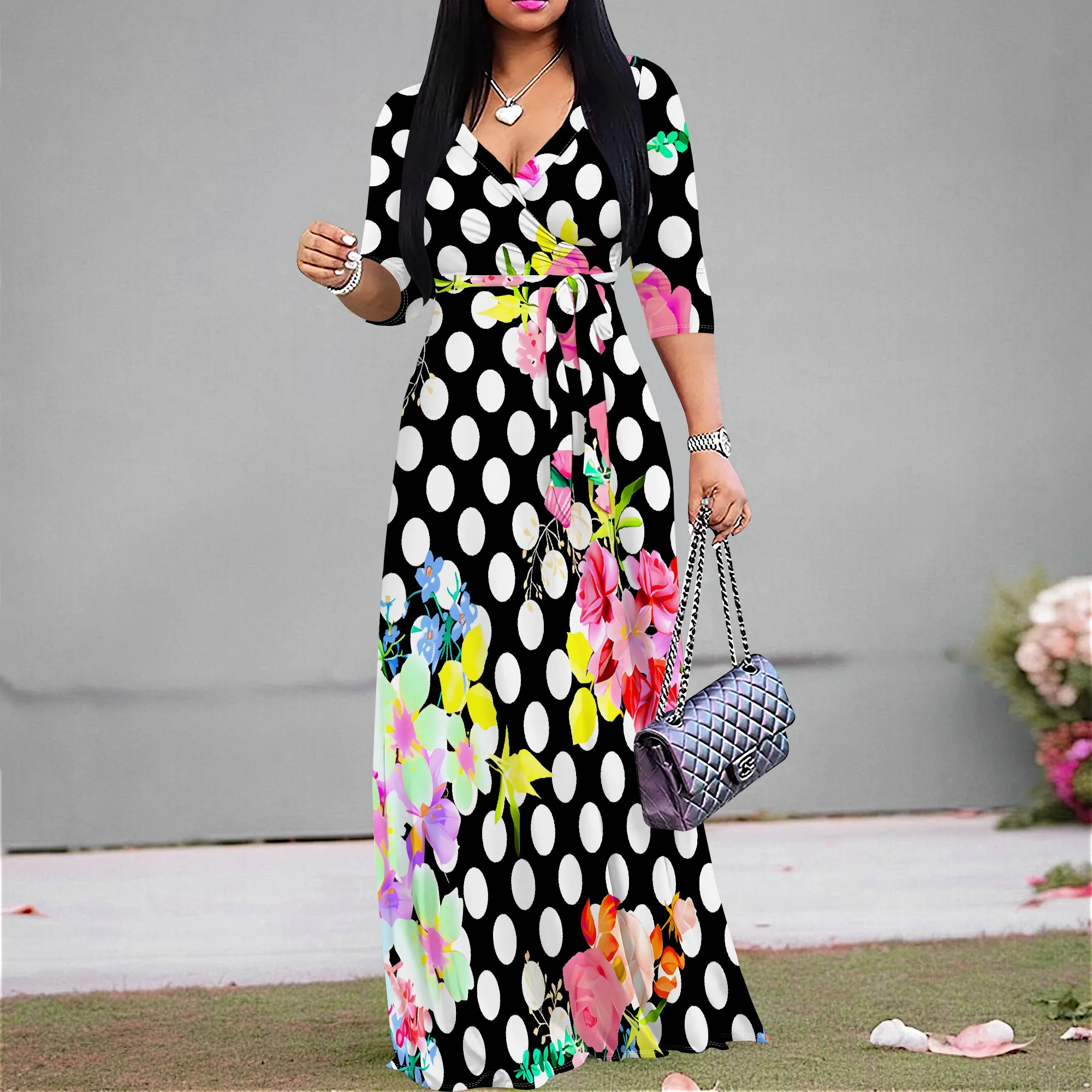 Women's 3/4 Sleeve V Neck Women With Pocket and Bel Long Dress Fashion Printed Split Hem Club Party Casual Vacation Maxi Dress
Women's 3/4 Sleeve V Neck Women With Pocket and Bel Long Dress Fashion Printed Split Hem Club Party Casual Vacation Maxi Dress