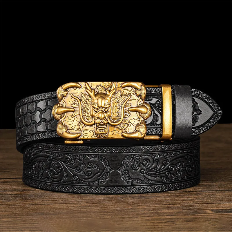 New Retro Dragon King Automatic Buckle Cowhide Belt with Carved Patterns, Bold Antique Style Men's Leather Belt
New Retro Dragon King Automatic Buckle Cowhide Belt with Carved Patterns, Bold Antique Style Men's Leather Belt