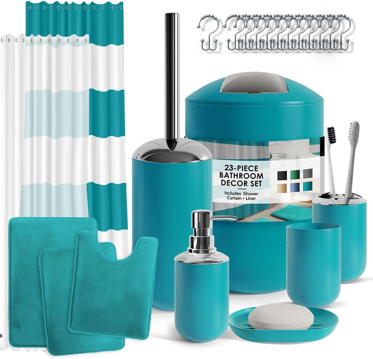 Teal Bathroom Accessories Set with Shower Curtain and Rugs, 23PC Complete Set for Modern Bathroom Decor
Teal Bathroom Accessories Set with Shower Curtain and Rugs, 23PC Complete Set for Modern Bathroom Decor