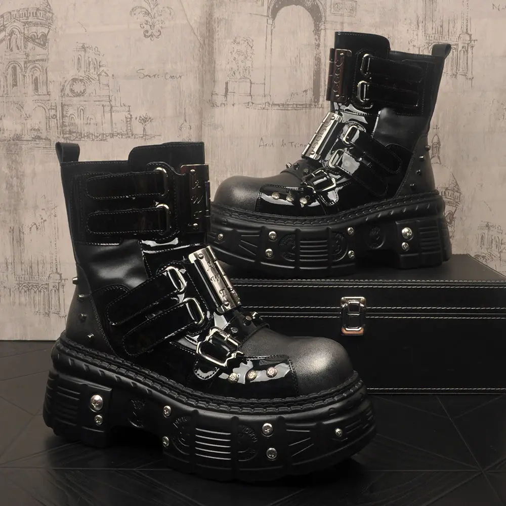 Роскошные брендовые мужские кожаные ботинки, дизайнерские туфли на платформе с высоким берцем и липучками, готические ботильоны в стиле рок, мужские ботинки с металлическим декором 
Роскошные брендовые мужские кожаные ботинки, дизайнерские туфли на платформе с высоким берцем и липучками, готические ботильоны в стиле рок, мужские ботинки с металлическим декором