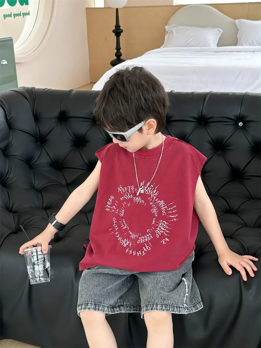 Children's Summer Wear Thin Sleeveless T-shirt Turning Print Casual Sports Basketball Vest
Children's Summer Wear Thin Sleeveless T-shirt Turning Print Casual Sports Basketball Vest