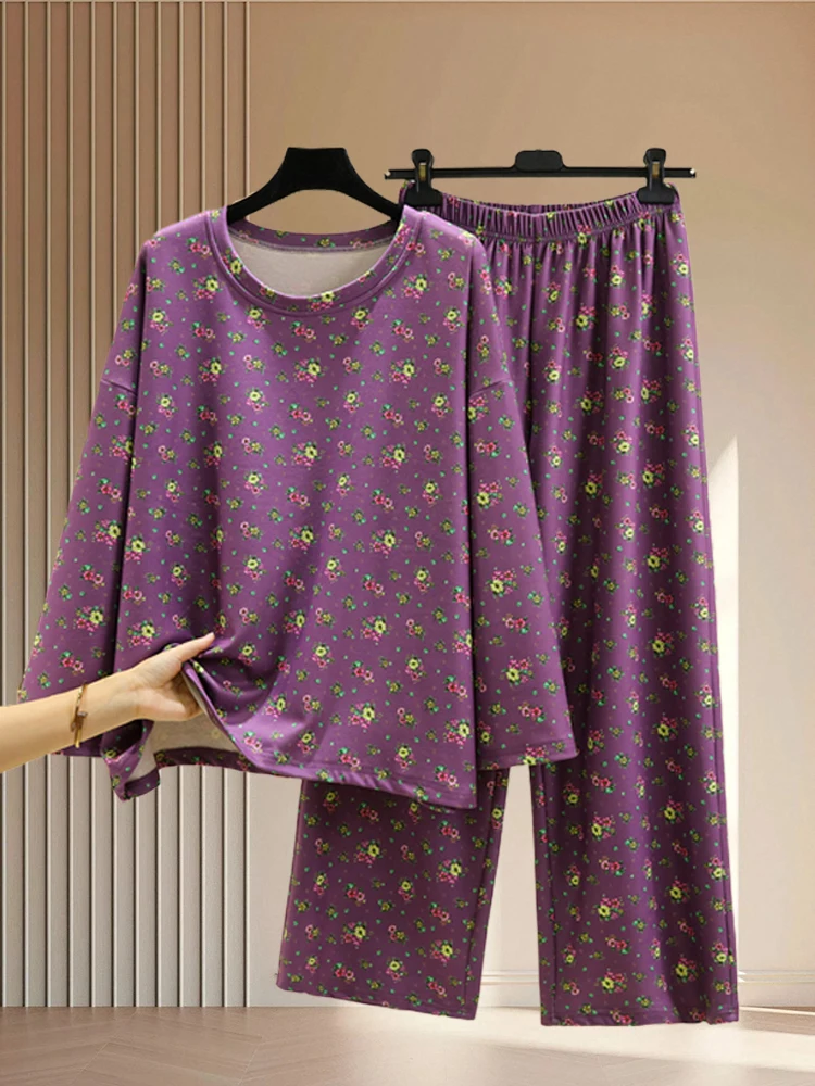 Women's Winter Warm Home Clothes Floral Print Double-sided Fleece Loose Sleepwear Pants Casual Set Long Sleeve round Neck
Women's Winter Warm Home Clothes Floral Print Double-sided Fleece Loose Sleepwear Pants Casual Set Long Sleeve round Neck