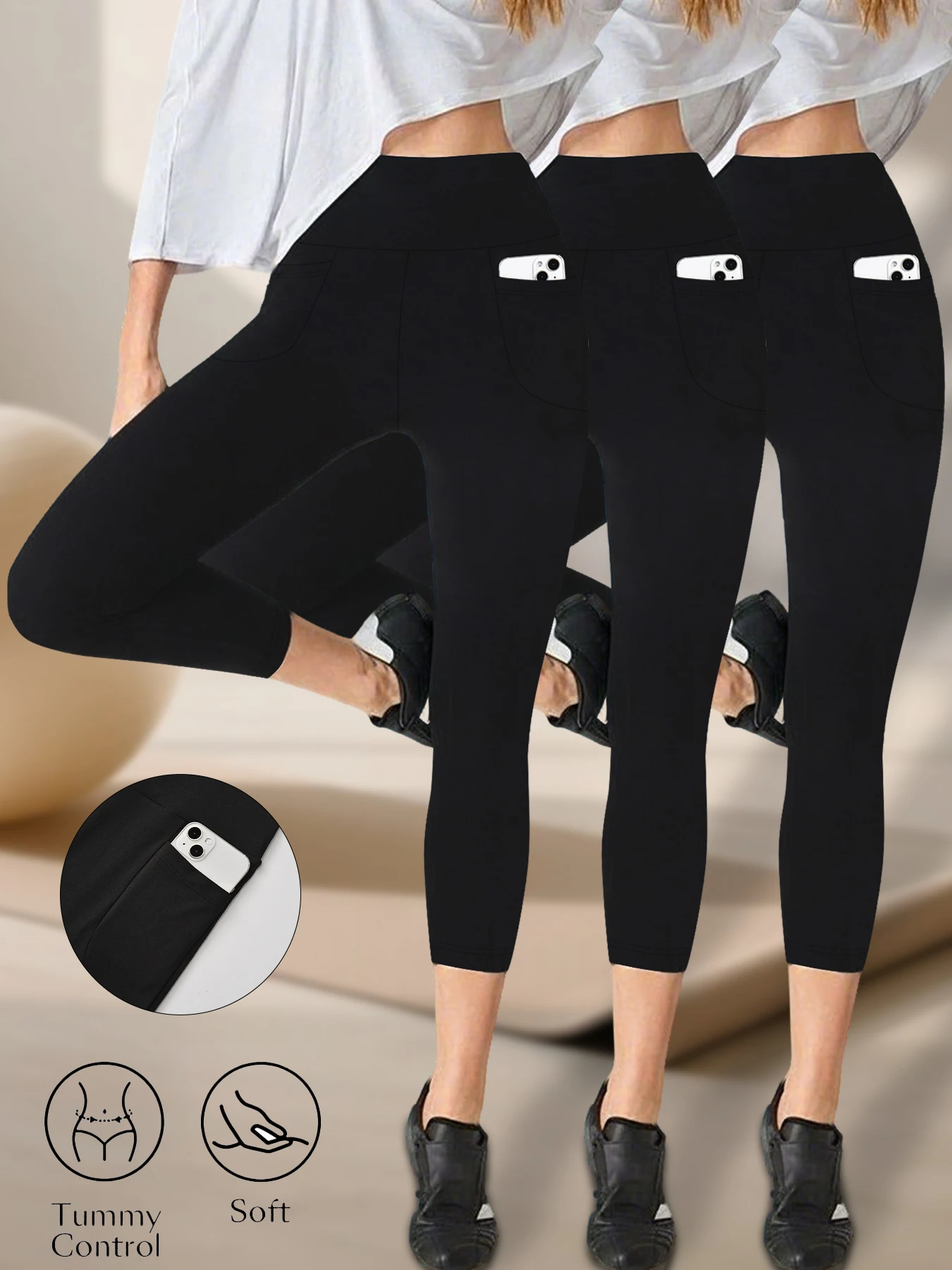 Комплект из 3 женских спортивных леггинсов с карманами, высокой талией (5 дюймов), укороченные (капри), супермягкие, с эффектом утяжки живота, непрозрачные
Комплект из 3 женских спортивных леггинсов с карманами, высокой талией (5 дюймов), укороченные (капри), супермягкие, с эффектом утяжки живота, непрозрачные