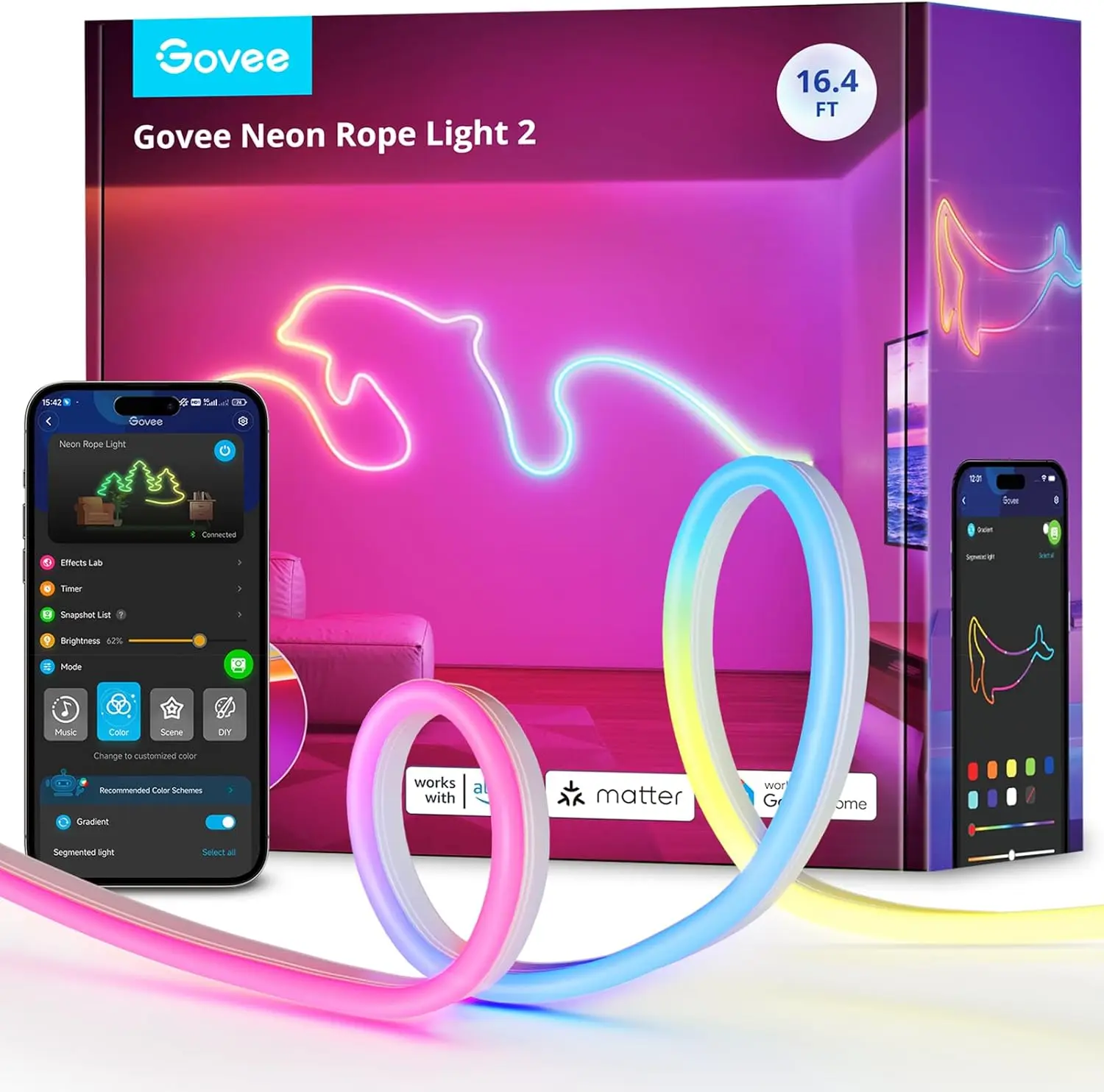 RGBIC Neon Lightsr, Google Assistant, Custom DIY Neon Strip Lights for Bedroom and Christmas Decor
RGBIC Neon Lightsr, Google Assistant, Custom DIY Neon Strip Lights for Bedroom and Christmas Decor