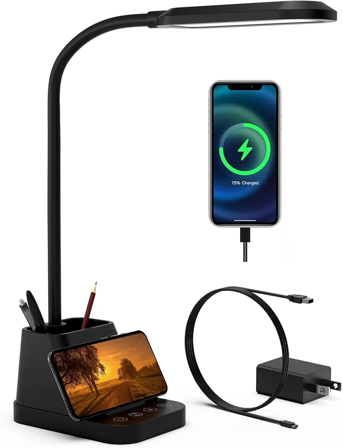 Гибкая настольная LED-лампа с гибким штативом, USB-портом для зарядки, таймером и держателем для ручек для дома, офиса, спальни
Гибкая настольная LED-лампа с гибким штативом, USB-портом для зарядки, таймером и держателем для ручек для дома, офиса, спальни