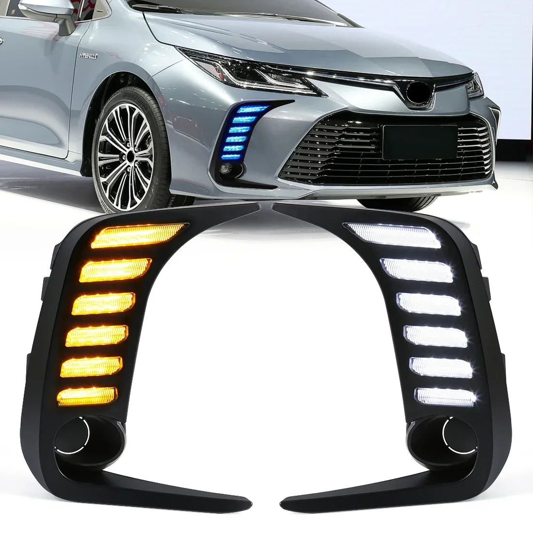 Дневные ходовые огни светодиодный DRL для Toyota Corolla 2019, 2020, 2021, 2022, Автомобильные противотуманные фары, сигнал поворота, передний бампер, белый, желтый, синий
Дневные ходовые огни светодиодный DRL для Toyota Corolla 2019, 2020, 2021, 2022, Автомобильные противотуманные фары, сигнал поворота, передний бампер, белый, желтый, синий