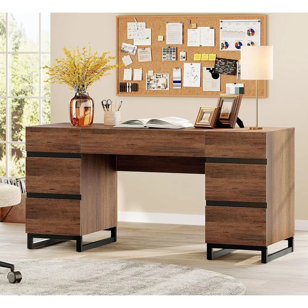 59-дюймовый офисный стол в деревенском стиле коричневого цвета с ящиками, зарядной станцией, подходит для домашнего офиса, кабинета, гостиной
59-дюймовый офисный стол в деревенском стиле коричневого цвета с ящиками, зарядной станцией, подходит для домашнего офиса, кабинета, гостиной