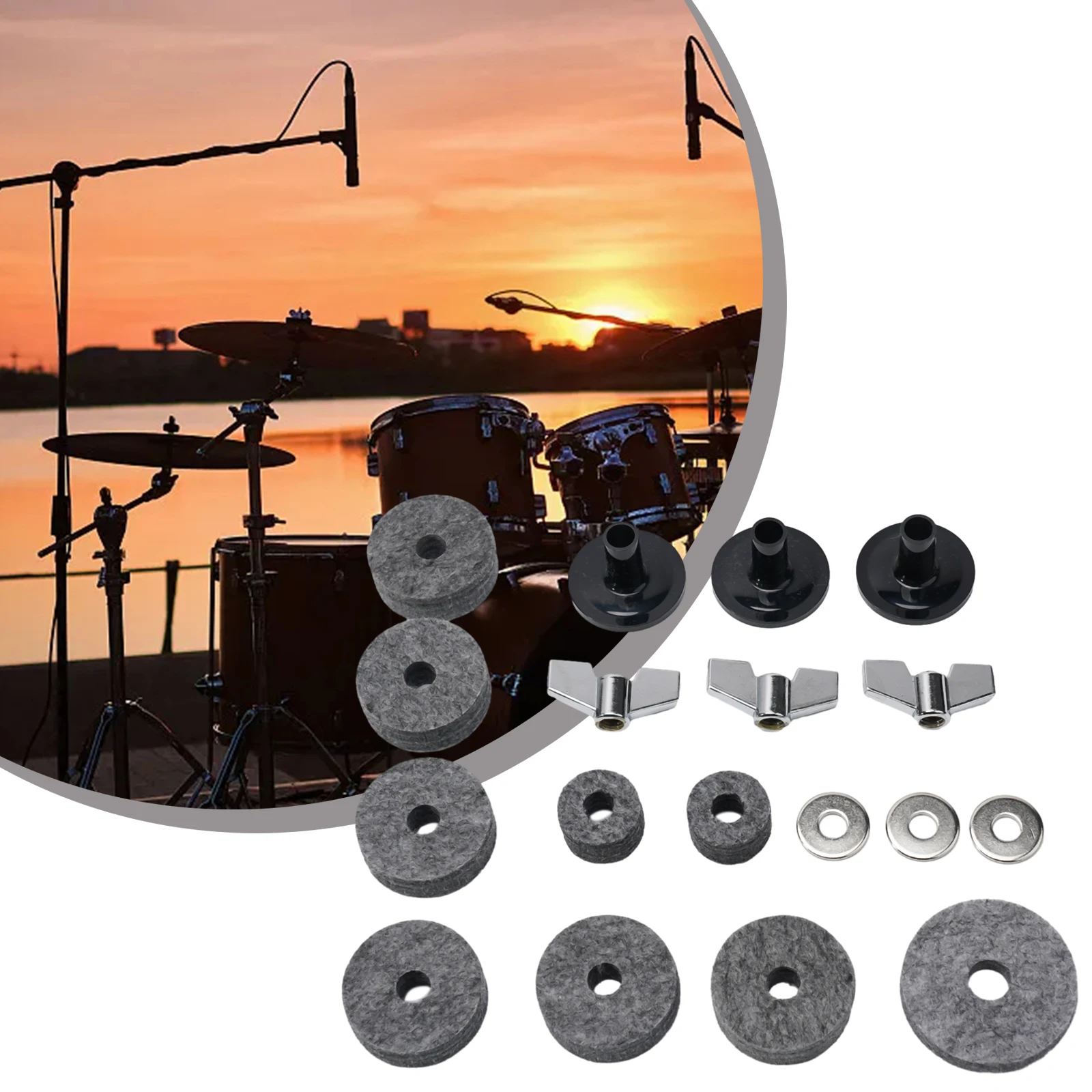 6) Wing Nuts and Washers Set, 6 PCS, Secure Cymbals and Felt Pads, Enhance Stability, Suitable for Most Drum Sets
6) Wing Nuts and Washers Set, 6 PCS, Secure Cymbals and Felt Pads, Enhance Stability, Suitable for Most Drum Sets