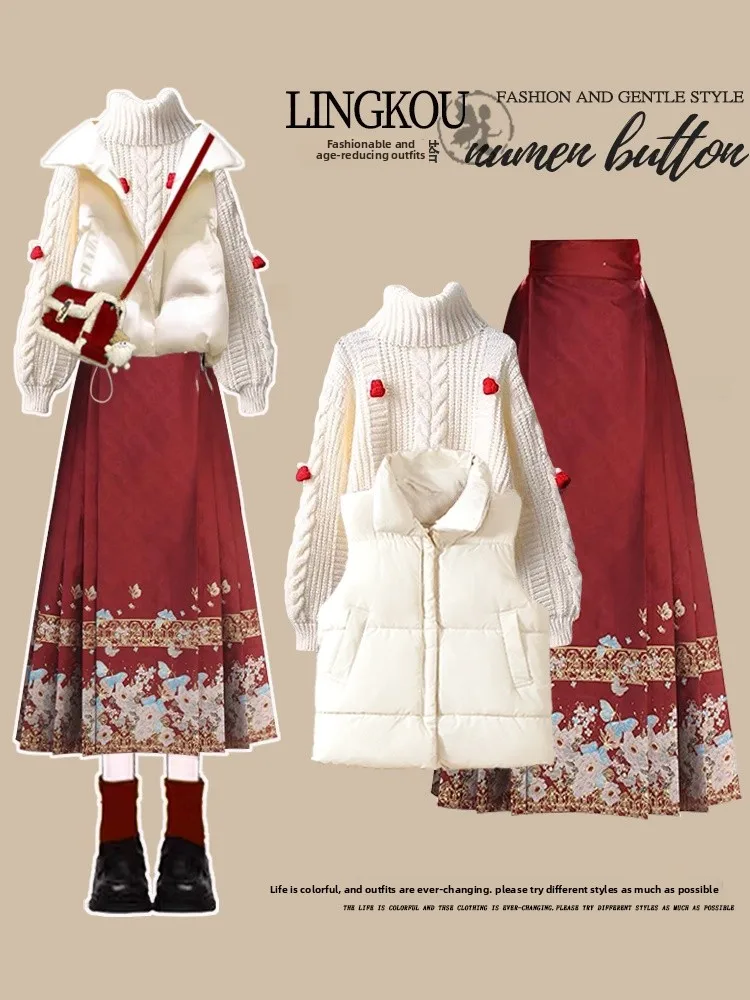 plus Size Autumn Spring Women's Red Christmas Slimming Knitted Sweater Cotton Vest National Style Skirt Set Three Pieces
plus Size Autumn Spring Women's Red Christmas Slimming Knitted Sweater Cotton Vest National Style Skirt Set Three Pieces