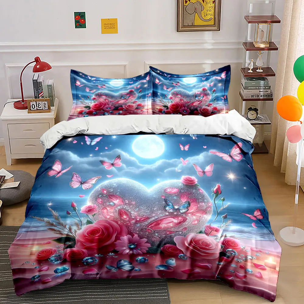 Romantic Moonlit Heart and Butterflies Duvet Cover Set with 3D Printing Design Soft Polyester Bedding Set All-Season Comfort
Romantic Moonlit Heart and Butterflies Duvet Cover Set with 3D Printing Design Soft Polyester Bedding Set All-Season Comfort