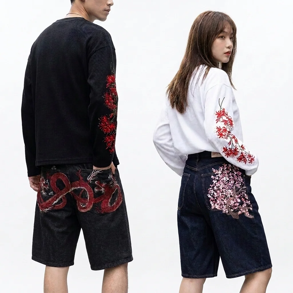 Y2K Streetwear Unisex Outfit Floral Embroidered Sweatshirt Dragon Baggy Denim Shorts 2 Piece Set Hip Hop Vintage Casual Suit
Y2K Streetwear Unisex Outfit Floral Embroidered Sweatshirt Dragon Baggy Denim Shorts 2 Piece Set Hip Hop Vintage Casual Suit