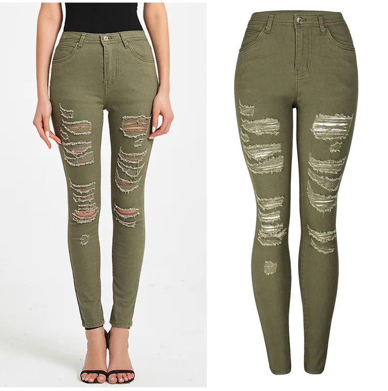 European Style Women Spring Summer Ripped Hole Tassel Army Green Stretchy Skinny Pencil Denim Torusers , Jeans Pants for Woman
European Style Women Spring Summer Ripped Hole Tassel Army Green Stretchy Skinny Pencil Denim Torusers , Jeans Pants for Woman