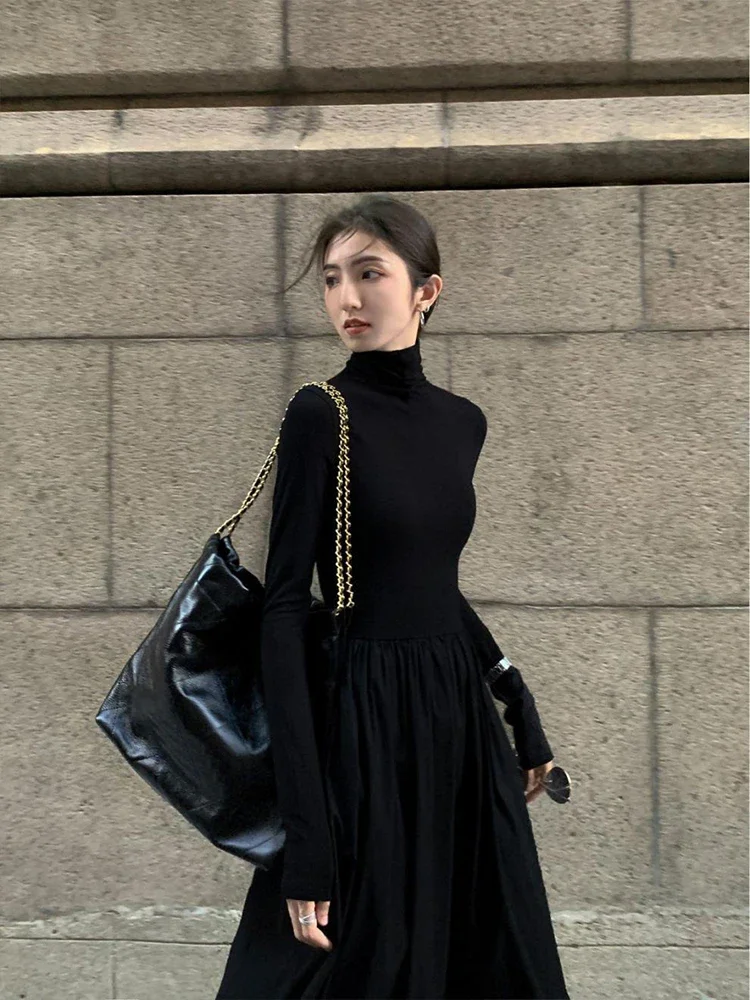 Korean Elegant Vintage Midi Dress Long Sleeve Slim Office Lady Casual Dresses Autumn High Neck Pleated Black Chic Women Vestidos
Korean Elegant Vintage Midi Dress Long Sleeve Slim Office Lady Casual Dresses Autumn High Neck Pleated Black Chic Women Vestidos