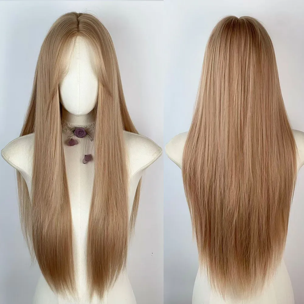 Forehead lace milk tea gold long straight hair whole wig female hand knitting natural seamless mixed Asian feeling cos shape
Forehead lace milk tea gold long straight hair whole wig female hand knitting natural seamless mixed Asian feeling cos shape