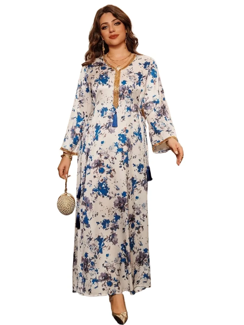 Printed Jalabiya Long Dress Beaded Trim Loose Arabic Dresses Muslim Dubai Gulf Kaftan Ramadan Eid Party Gowns Caftan
Printed Jalabiya Long Dress Beaded Trim Loose Arabic Dresses Muslim Dubai Gulf Kaftan Ramadan Eid Party Gowns Caftan