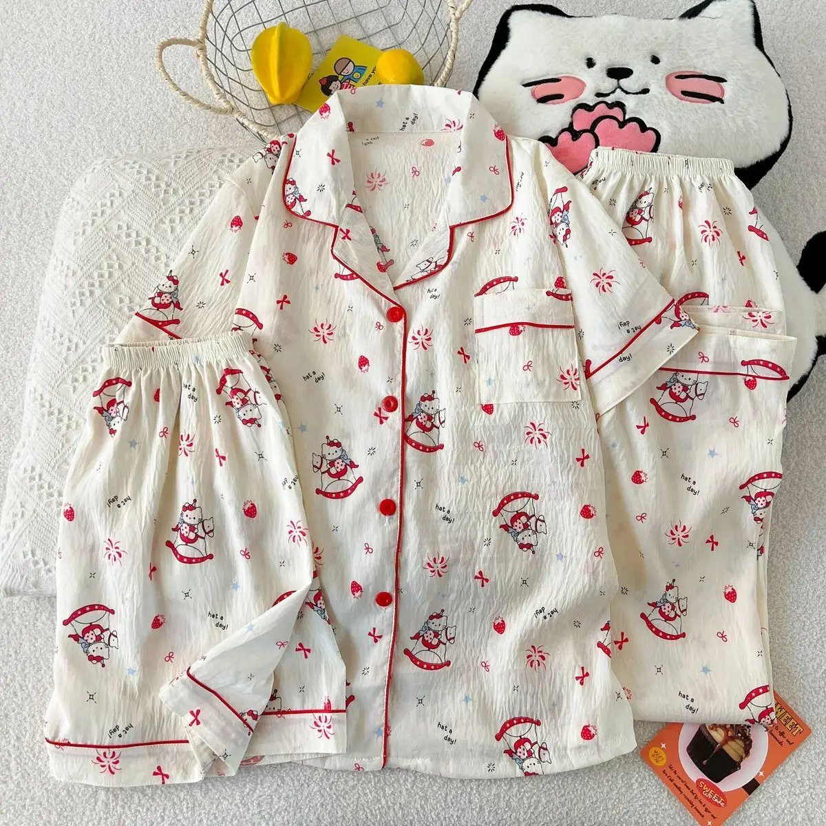 Sanrio Pajamas 3 Pieces Hello Kitty Pyjama Summer Pant Shorts Short Sleeve Sleepwear Women Nightgown Kawaii Cartoon Home Clothes
Sanrio Pajamas 3 Pieces Hello Kitty Pyjama Summer Pant Shorts Short Sleeve Sleepwear Women Nightgown Kawaii Cartoon Home Clothes