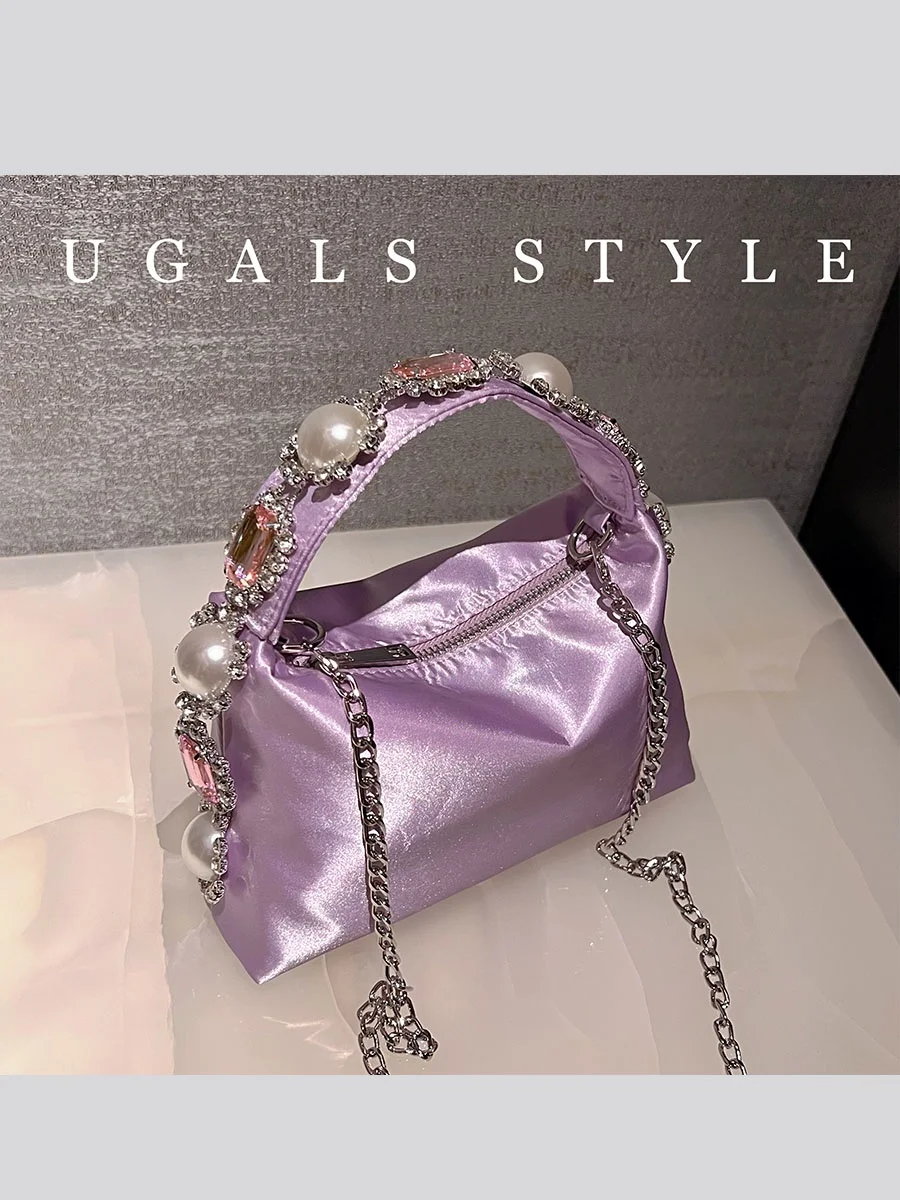 UGALS Purple Lotus Flower Pearl Silk Diamond Pillow Handbag Evening Party Crossbody Bag Elegant Sweet Lady Style Chain Handle
UGALS Purple Lotus Flower Pearl Silk Diamond Pillow Handbag Evening Party Crossbody Bag Elegant Sweet Lady Style Chain Handle