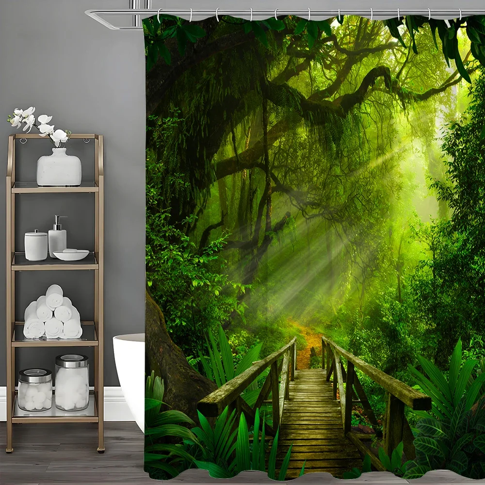 Лесной деревянный мост, дерево, зелень, солнечный свет, зеленая исцеляющая занавеска для душа, декоративная занавеска для душа для ванной комнаты, водонепроницаемая занавеска для душа 
Лесной деревянный мост, дерево, зелень, солнечный свет, зеленая исцеляющая занавеска для душа, декоративная занавеска для душа для ванной комнаты, водонепроницаемая занавеска для душа