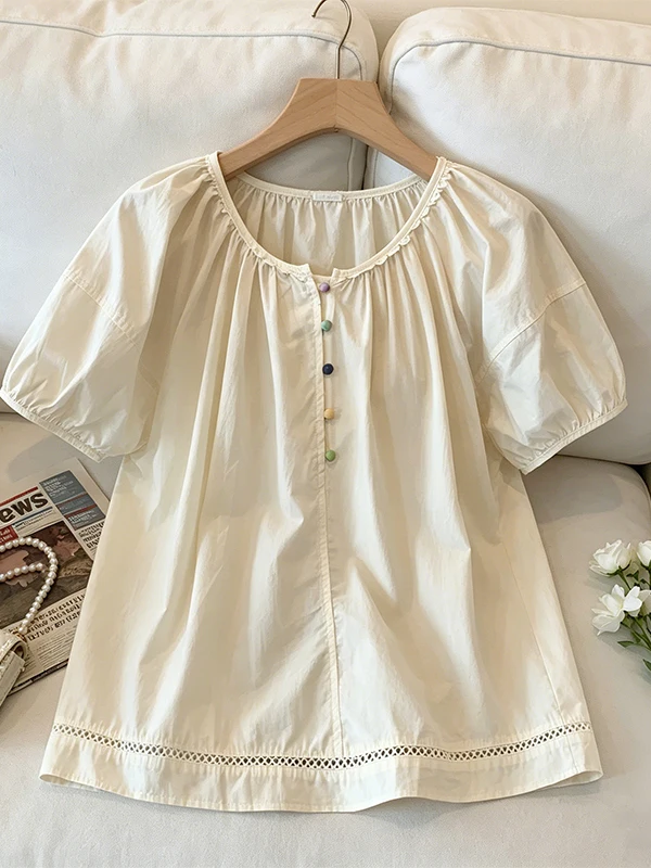 Sweet Style plus Size Women's Shirt Korean round Neck Short Sleeve Color Buckle Breathable Skin-Friendly Casual Top
Sweet Style plus Size Women's Shirt Korean round Neck Short Sleeve Color Buckle Breathable Skin-Friendly Casual Top