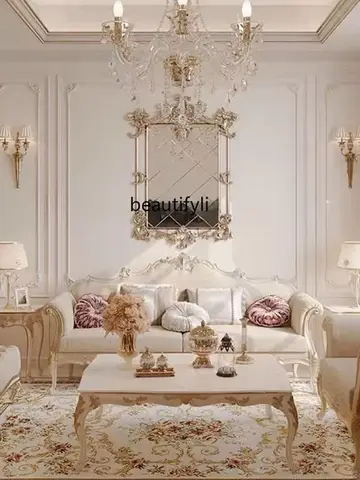 Sofá Retro de madera maciza para sala de estar, muebles neoclásicos de lujo tallados de tres asientos, entrada francesa, Lux Palace