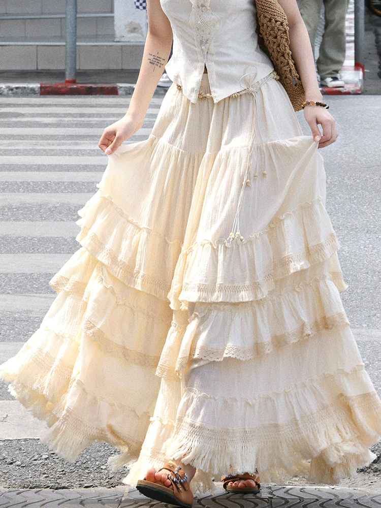 TIYIHAILEY Long Maxi Summer Cotton Lace Patchwork Women Skirts Fashion A-line Elastic Waist Beige Layers Tassels Cake Big Hem
TIYIHAILEY Long Maxi Summer Cotton Lace Patchwork Women Skirts Fashion A-line Elastic Waist Beige Layers Tassels Cake Big Hem
